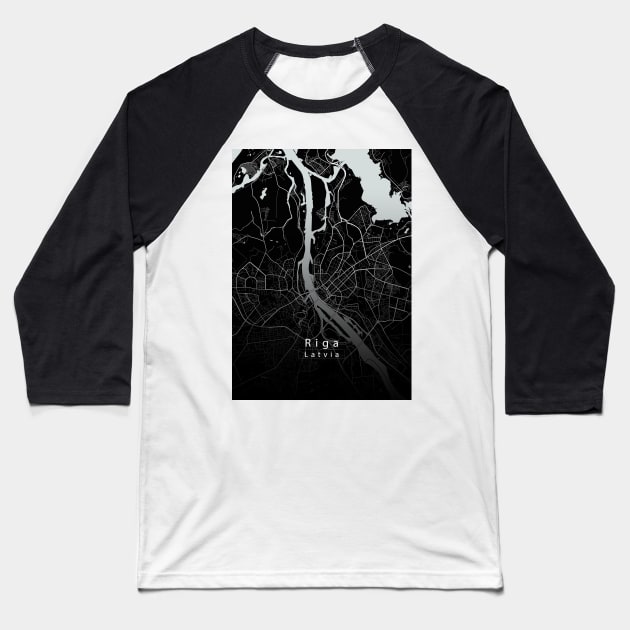 Riga Latvia City Map dark Baseball T-Shirt by Robin-Niemczyk